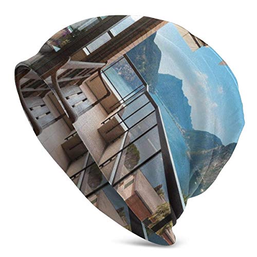 Valender Beanie Men Women - Vista panorámica del Lago Lugano Desde la terraza de Las montañas y el mar del apartamento - Gorro Unisex con puños Lisos de Punto de Calavera