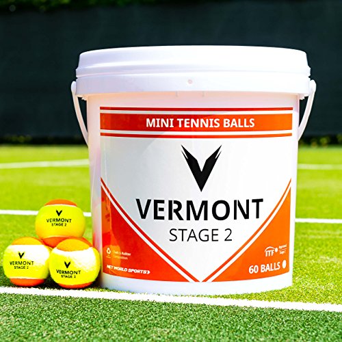 Vermont Pelotas de Tenis | Pelotas Homologadas por la ITF para Minitenis/Entrenamientos (para Todas Superficies) (Nivel 2 (Naranja), Cubo de 60)