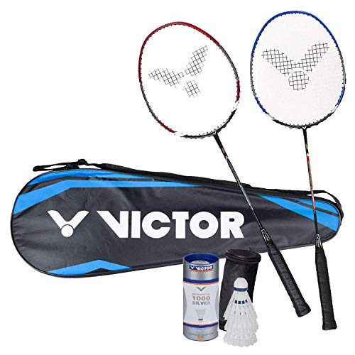 Victor V-3700 2 Juegos para badminton Magan – Juego con 2 raquetas, 1 bolsa & 3 volantes – negro/azul/blanco
