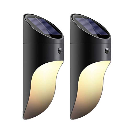 VOVOVO LED Luz Solar Exterior, Luces de Pared LED Solares Aire Libre, Seguridad con Sensor Movimiento, Solares Impermeables para Puerta Entrada, Patio Trasero, Porche Negro (Paquete de 2)