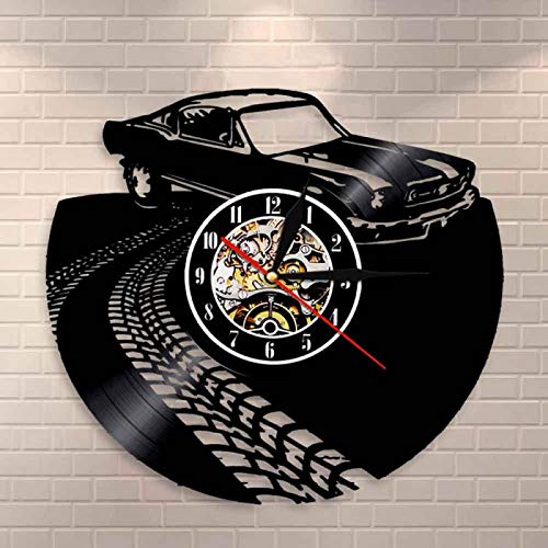 YINU Classic Vintage Retro Car con Road Mark Wall Art Reloj de Pared Deportes Automóvil Racecar Disco de Vinilo Reloj de Pared Car Lovers Gift