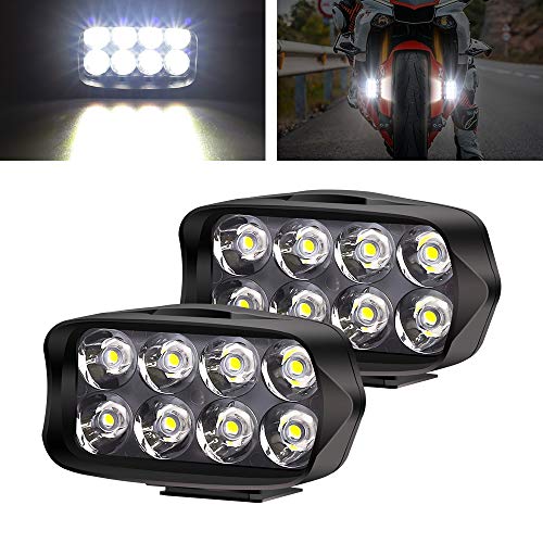 YnGia 8 LED Faros delanteros LED para motocicleta, 2 piezas de luz blanca de trabajo, luz antiniebla de conducción de motocicleta, faro delantero universal para scooters, automóviles, camiones, ATV