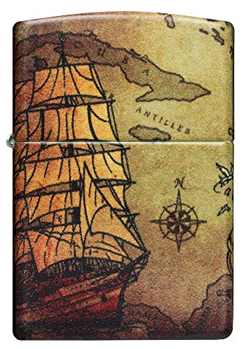 Zippo Pirate Ship 60005661 - Mechero de Gasolina Recargable, en Caja de Regalo, Color Blanco Mate, Normal