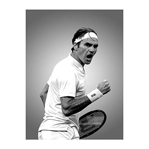 ZQXXX Póster e impresiones de Roger Federer Rafael Nadal, imagen de arte de pared de superestrella de tenis en blanco y negro para decoración del hogar -50x75cm sin marco