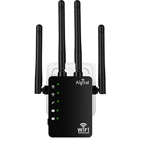 1200Mbps Repetidor de WiFi para casa Largo Alcance, Extensor de Red WiFi de Doble Banda 2.4GHz y 5GHz, 4 Antenas Externas, 2 Puerto Ethernet LAN, Compatible con Router de Fibra Amplificador WiFi