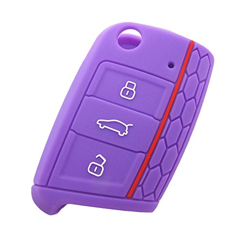 2 Piezas 3 Botones Silicona Funda para llave de coche Car key cover para VW Golf 7 GTI VII MK7 SKODA Octavia A7 SEAT Leon 5F SC ST(Púrpura) 2 Piezas 3 Botones Silicona Funda para llave de coche Car key cover para VW Golf 7 GTI VII MK7 SKODA Octavia A7 SEAT Leon 5F SC ST(Púrpura)