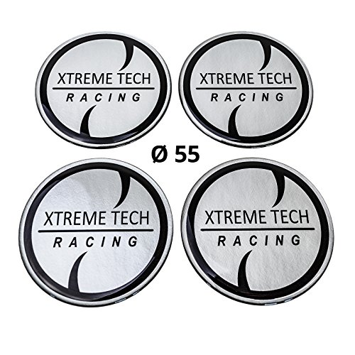 4 x Silicona/Emblema para tapas de buje | Diseño de etiqueta: Xtreme Tech Racing | Diámetro: 55 mm