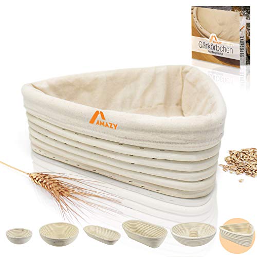 Amazy cesta de fermentación, incluyendo un folleto con recetas y consejos de uso - Cesta fermentación de pan en palma natural (Triangular | 25cm) - incluye una tela de lino