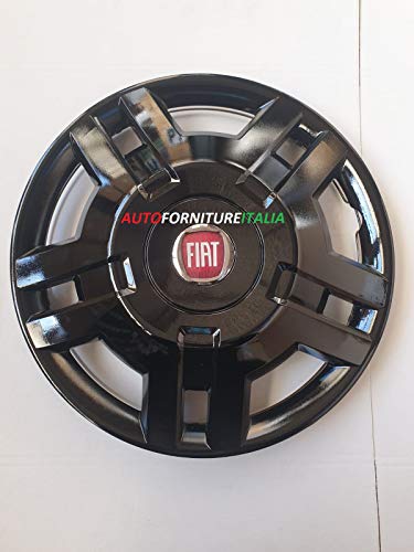 AUTOFORNITURE ITALIA Juego de 4 tapacubos de 15 mm de diámetro, color negro, con logotipo rojo para Ducato 2006>