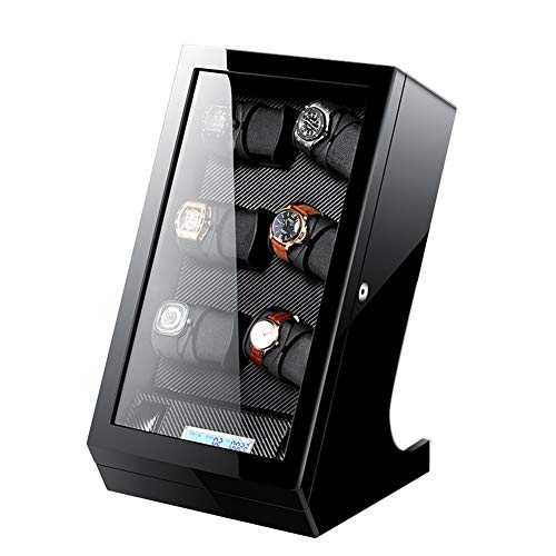 Automático Cajas Giratorias para Relojes con 2+3 Almacenamiento Caso Pantalla Táctil LCD, Fibra de Carbón Piano Lacquer (Color : Negro)