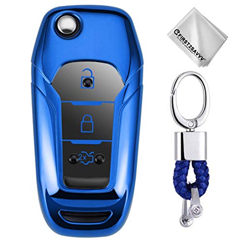 Azul Funda para Llave Smart Key para Coche Ford F-150 F-250 F-350 KA Mondeo Ranger Fiesta Explorer Eco Sport 2015 – 2018 3 Button Carcasa Protectora [Suave] de [Silicona]