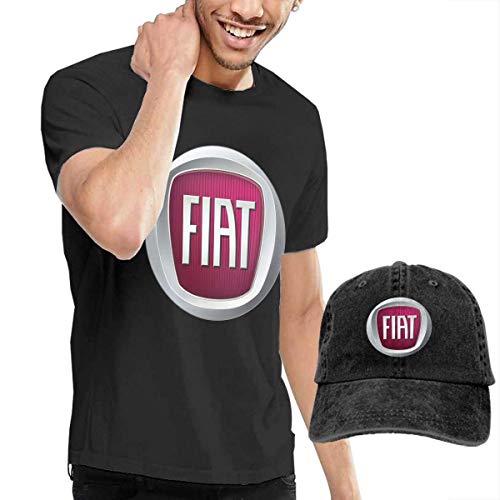 Baostic Camisetas y Tops Hombre Polos y Camisas, New Fiat Car Logo Fashion T Shirts+Cowboy Hat for Male Black