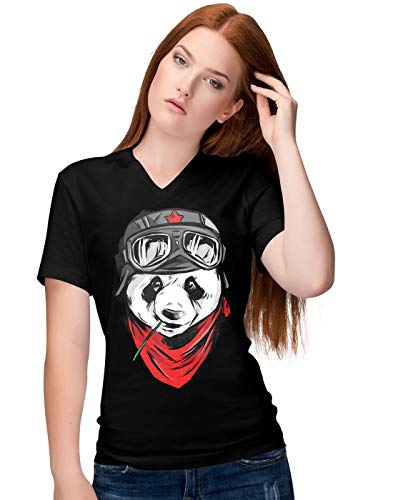 BLAK TEE Mujer Cool Panda Airplane Pilot Camiseta V-Neck S