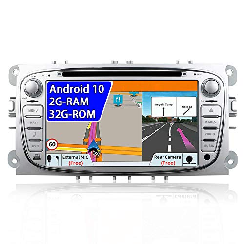 BWHTY Unidad Principal estéreo de Coche de Doble DIN Android 9.0 para Ford Focus/Mondeo/S-MAX/Ma/Galaxy Navegación GPS de Coche | 7 Pulgadas 2G + 32G Octa Core | Soporte WiFi Bluetooth Volante | Cá