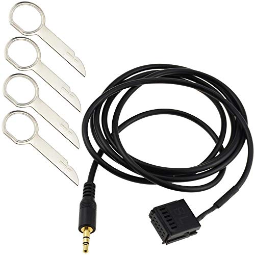 Cable AUX para Coche Ford Focus Mk2 C-MAX Mk1 Mondeo Mk3 Autoradio Ford Connect Ford Transit Fiesta & Fusion Conector Mini ISO Jack Macho 3.5mm + Kit de Extracción