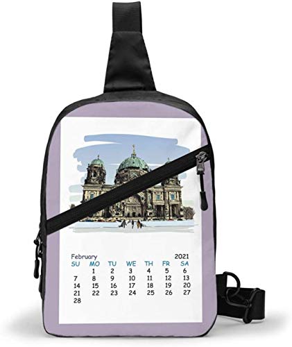 Calendario de febrero de 2021, bolso bandolera para hombro, para exteriores, senderismo, viajes, bolsa de bolsillo personal para mujeres, hombres, resistencia al agua Calendario de febrero de 2021, bolso bandolera para hombro, para exteriores, senderismo, viajes, bolsa de bolsillo personal para mujeres, hombres, resistencia al agua