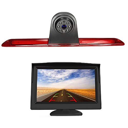 Cámara de marcha atrás de luz de freno HD 3ª cámara trasera + kit de monitor LCD de 5.0 pulgadas para TRANSIT F150/F250/F350 Ford Transit V636 Transit Jumbo 2014-2019