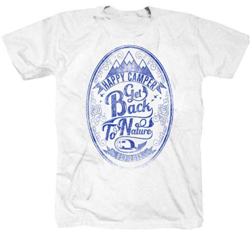 Camiseta de manga corta, diseño con texto "Happy Camper Camping Caravan, Caravan, Tienda de campaña, senderismo, color blanco Blanco XXL
