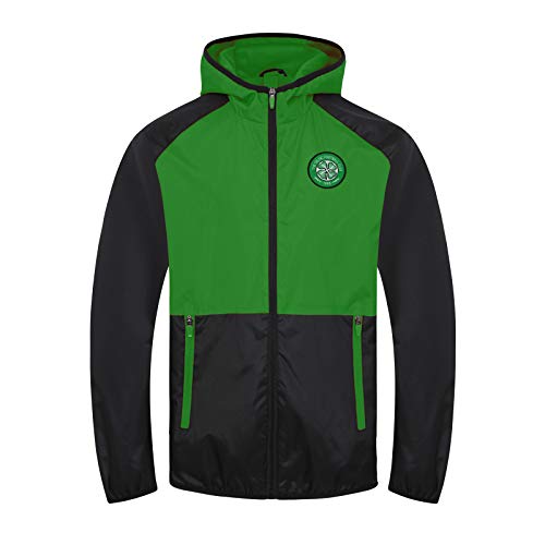 Celtic FC - Chaqueta Cortavientos Oficial - Hombre - Impermeable - Negro/Verde - S