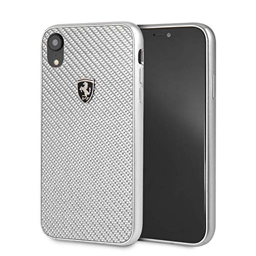 CG Mobile Funda Ferrari para iPhone XR de CG Mobile, fibra de carbono plateada para teléfono celular, puertos fácilmente accesibles, licencia oficial.