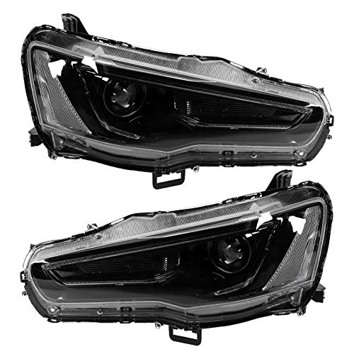 Conjunto de faros delanteros, VLAND LED Dual Beam DRL Proyector de luz de circulación diurna Faros dinámicos Blackout Fit para Lancer/Evo X 2008-2017 LHD Conjunto de faros delanteros, VLAND LED Dual Beam DRL Proyector de luz de circulación diurna Faros dinámicos Blackout Fit para Lancer/Evo X 2008-2017 LHD