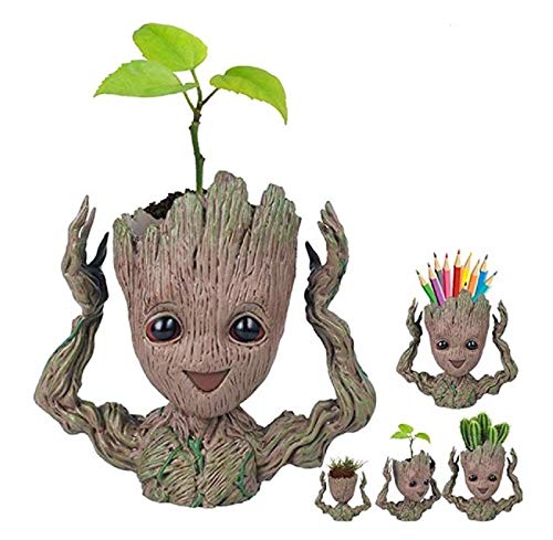 Diligencer Cute Baby Groot Planter Flowerpot Tree Man Flower Pot Con Orificio De Drenaje Pencil Pen Holder Para Exterior Adorno Interior Fiesta De Oficina Navidad Regalo De Cumpleaños 6