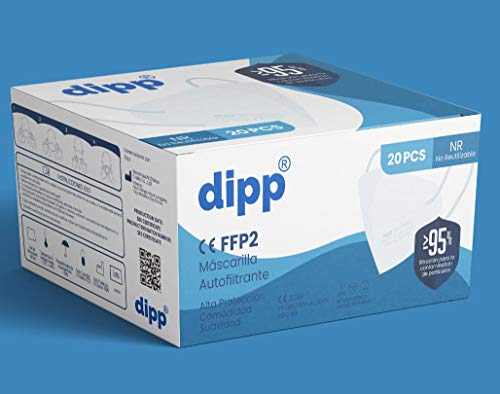 dipp Caja 20 Unidades Mascarillas FFP2 Homologadas AENOR España CE 0099 - Según Norma Europea - 5 Capas de protección - Embolsadas Individualmente - Máxima calidad y mejor precio. dipp Caja 20 Unidades Mascarillas FFP2 Homologadas AENOR España CE 0099 - Según Norma Europea - 5 Capas de protección - Embolsadas Individualmente - Máxima calidad y mejor precio.