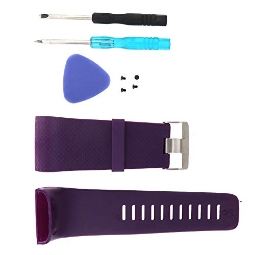 ENET S/L - Correa de repuesto para reloj de pulsera de silicona compatible con Fitbit Surge Tracker con herramientas, color negro, azul y morado, color Morado