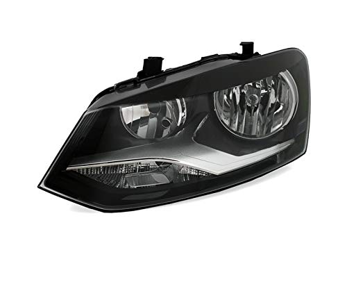 Faro izquierdo compatible con Volkswagen Polo 6R 2009 2010 2011 2012 2013 2014 - VP1493L Faro del lado del conductor Faros Asamblea Proyector Luz Delantera Lámpara de Coche Cristal Claro Negro LHD