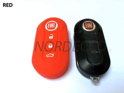 Fiat - Funda para llaves del coche 100 % silicona con 3 botones, para Fiat 500, 500 L, LOUNGE, ABARTH, GRANDE, PUNTO. BRAVA, PANDA, STILO, LINEA, color rojo