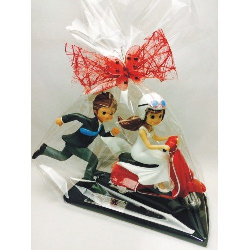 Figura boda GRANDE muñecos novios moto-vespa GRABADA figuras personalizadas