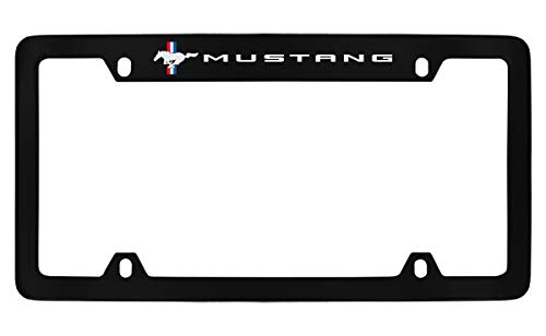 Ford Mustang Pony – Recubrimiento de color negro parte superior de metal grabada licencia Plate Frame Holder