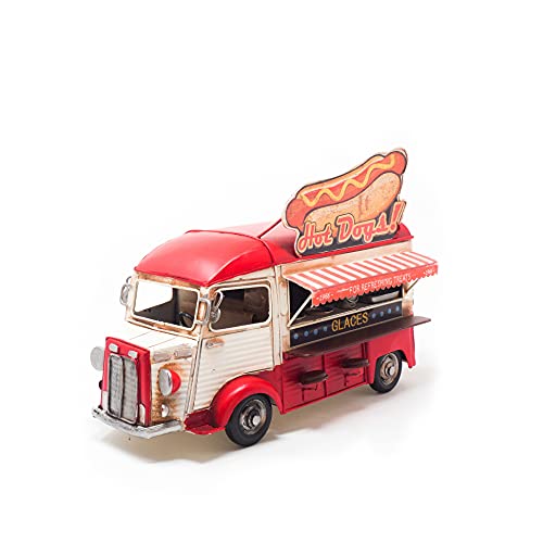 Furgoneta Hot Dogs, Food Truck Vintage en Miniatura vehículo decoración, réplica de Metal (Medidas 28x15,5x20,5cm) (Roja) Furgoneta Hot Dogs, Food Truck Vintage en Miniatura vehículo decoración, réplica de Metal (Medidas 28x15,5x20,5cm) (Roja)