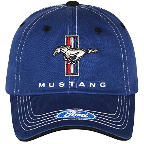 Gorra para hombre con diseño de bandera a cuadros Ford Mustang Tri-Bar Pony ajustable azul