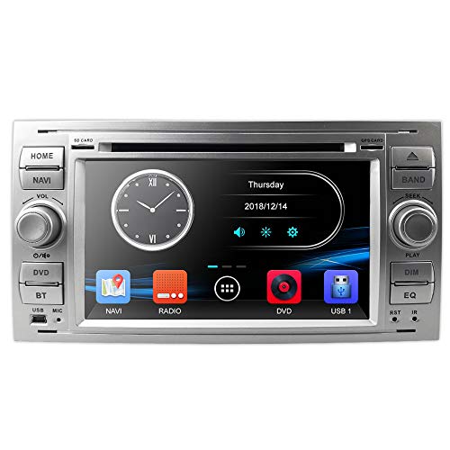 hizpo Silver 7 Pulgadas 2 DIN Car Radio Moniceiver DVD GPS Navegación Bluetooth para Ford C-MAX/Connect/Fiesta/Focus/Fusion/Galaxy/Kuga S-MAX/Transit/Mondeo