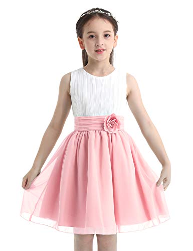 IEFIEL Vestido Elegante de Fiesta para Niña Vestido Princesa Corto de Dama de Honor Vestido Cóctel Sin Manga de Boda Cumpleaños Rosa 10 años