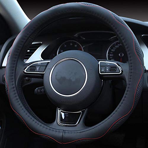 ISTN Funda para volante de coche, unisex, color de contraste, antideslizante, transpirable, de piel sintética, 38 cm, color negro