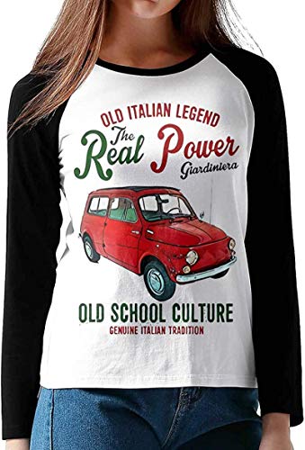 Italian Car Fiat 500 Giardiniera Women's Long Sleeve T-Shirt Printed Casual Raglan Sleeves Baseball tee Black,Black,Large Italian Car Fiat 500 Giardiniera Women's Long Sleeve T-Shirt Printed Casual Raglan Sleeves Baseball tee Black,Black,Large
