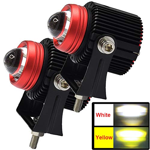 JALN7 Faro Delantero LED Moto, Foco led Tractor, Faro Auxiliar Offroad, DC 12V 24V, 20W, Luz Blanca y Luz Amarilla Combinadas, Luz Antiniebla led para Coche, Camión y ATV, 2 Modos, 2 Piezas