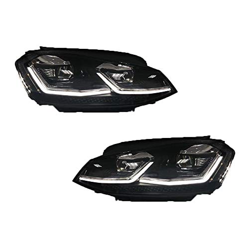 Juego de 2 faros delanteros para Golf 7 2013-2017 Bi-Xenon proyector de lente de doble haz de xenón HID con luces LED de circulación diurna