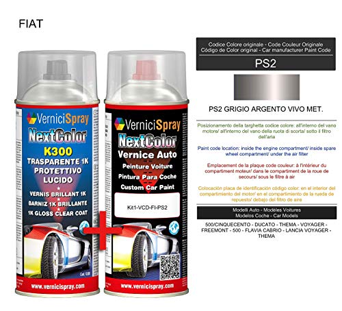 Kit Spray Pintura Coche Aerosol PS2 GRIGIO ARGENTO VIVO MET. - Kit de retoque de pintura carrocería en spray 400 ml producido por VerniciSpray