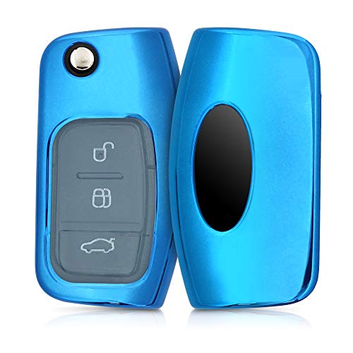 kwmobile Funda Compatible con Ford Llave de Coche Plegable de 3 Botones - Carcasa Suave de TPU - Cover de Mando y Control de Auto en Azul Brillante