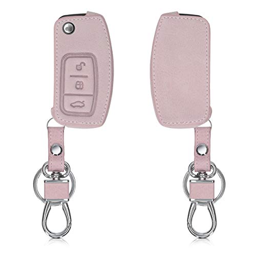 kwmobile Funda Compatible con Ford Llave de Coche Plegable de 3 Botones - Cubierta de Cuero sintético - Case para Mando de Auto en Oro Rosa