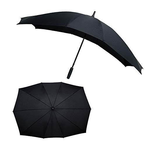 Le Monde du Paraguas FALCONETW3NOIR - Paraguas derecho para dos personas, color negro, 140 cm de diámetro, gran paraguas con 10 varillas de fibra de vidrio irrompibles, color negro