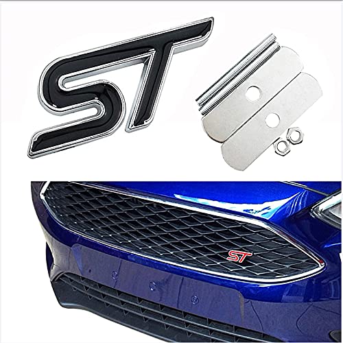 Logotipo del Emblema de Metal del Coche, Rejilla Frontal de la Letra ST y Pegatina de la Insignia del Maletero Compatible con Ford Fiesta Focus Mondeo, Accesorios de Decoración de Estilo (Black,A)