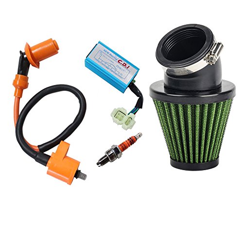 oxoxo universal Racing Air Filter 48 mm Intake Scooters Art-Land ATV Go Kart GY6 125 150 cc Green Come With 6 pins CDI Ignition Coil 3 elecrode Spark Plug