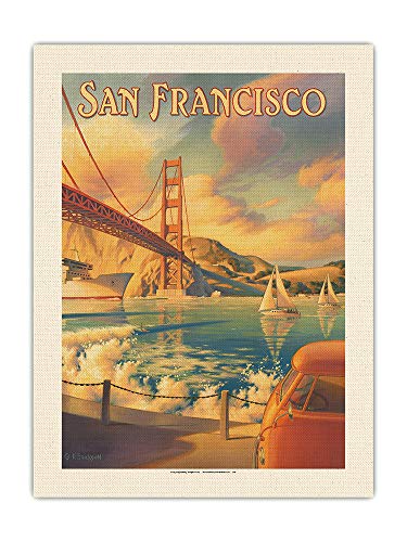 Pacifica Island Art Kerne Erickson - Póster de viaje vintage (45,7 x 60,9 cm), diseño de Puente Golden Gate Bridge de San Francisco, California
