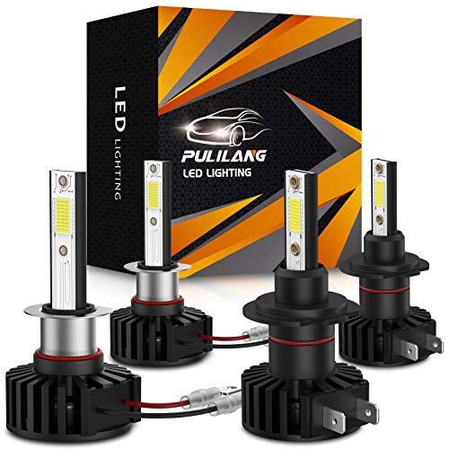 Pulilang Auto Lighting H1 H7 LED Bombillas para Faros Delanteros, 12000LM 6500K 60W Luz LED para Coche, Faros Delanteros y Faros Antiniebla IP65 , 4 Bombillas