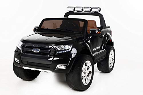 RIRICAR Ford Ranger Wildtrak 4X4 LCD Luxury, Coche eléctrico para niños, 2.4Ghz, Pantalla LCD, Negro, 2x12V, 4 X Motor, Mando a Distancia, Dos Asientos en Cuero, Ruedas Blandas de EVA, Bluetooth