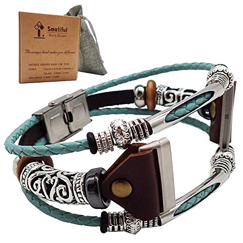 Smatiful Versa 3 Jewellery Wristbands for Femme Women, Adjustable Replacement Sport Leather Strap for Fitbit Sense & Versa 3 Montre, Teal Green Aqua